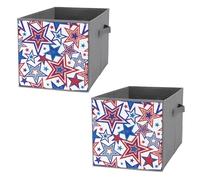 Nugier 2 PCs Basket Bin Foldable Dirty Clothes Bag Bucket Fabric Dorms Waterproof Laundry Hamper Square Organizer Storage Handles Closet Print American Blue Red Stars July 4th Seamless on White
