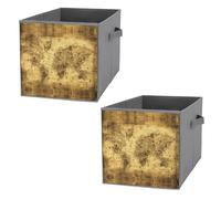 Nugier 2 PCs Basket Bin Foldable Dirty Clothes Bag Bucket Fabric Dorms Waterproof Laundry Hamper Square Organizer Storage Handles Closet Print Ancient Map of The World Vintage