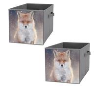 Nugier 2 PCs Basket Bin Foldable Dirty Clothes Bag Bucket Fabric Dorms Waterproof Laundry Hamper Square Organizer Storage Handles Closet Print Red Fox in Snow Winter