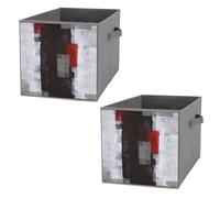 Nugier 2 PCs Basket Bin Foldable Dirty Clothes Bag Bucket Fabric Dorms Waterproof Laundry Hamper Square Organizer Storage Handles Closet Print Red Grey Black Abstract Art Painting Vintage Retro Style