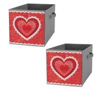 Nugier 2 PCs Basket Bin Foldable Dirty Clothes Bag Bucket Fabric Dorms Waterproof Laundry Hamper Square Organizer Storage Handles Closet Print Valentine Day Red Heart