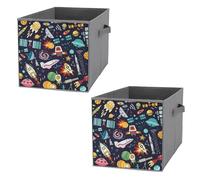 Nugier 2 PCs Basket Bin Foldable Dirty Clothes Bag Bucket Fabric Dorms Waterproof Laundry Hamper Square Organizer Storage Handles Closet Print Space Solar System Moon Astronaut Planet Rocket Earth