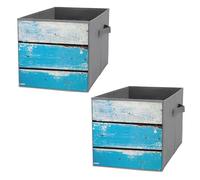 Nugier 2 PCs Basket Bin Foldable Dirty Clothes Bag Bucket Fabric Dorms Waterproof Laundry Hamper Square Organizer Storage Handles Closet Print Turquoise Wood Vintage Retro Old Wooden Texture