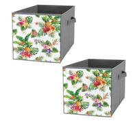 Nugier 2 PCs Basket Bin Foldable Dirty Clothes Bag Bucket Fabric Dorms Waterproof Laundry Hamper Square Organizer Storage Handles Closet Print Seamless Tropical Pineapples Green Palm Leaves Flowers