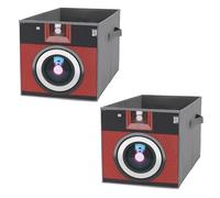 Nugier 2 PCs Basket Bin Foldable Dirty Clothes Bag Bucket Fabric Dorms Waterproof Laundry Hamper Square Organizer Storage Handles Closet Print Camera in Retro Vintage Red Old Retro Style