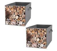 Nugier 2 PCs Basket Bin Foldable Dirty Clothes Bag Bucket Fabric Dorms Waterproof Laundry Hamper Square Organizer Storage Handles Closet Print Wood Texture Retro Cut from Big Tree and Small Tree