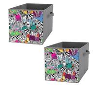 Nugier 2 PCs Basket Bin Foldable Dirty Clothes Bag Bucket Fabric Dorms Waterproof Laundry Hamper Square Organizer Storage Handles Closet Print Zebra Skin Animal Texture on Colorful Abstract Paint