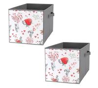Nugier 2 PCs Basket Bin Foldable Dirty Clothes Bag Bucket Fabric Dorms Waterproof Laundry Hamper Square Organizer Storage Handles Closet Print Easter Day Bunny Rabbit Strawberry Heart