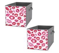 Nugier 2 PCs Basket Bin Foldable Dirty Clothes Bag Bucket Fabric Dorms Waterproof Laundry Hamper Square Organizer Storage Handles Closet Print Red Pink Woman Seamless on White