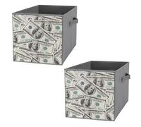 Nugier 2 PCs Basket Bin Foldable Dirty Clothes Bag Bucket Fabric Dorms Waterproof Laundry Hamper Square Organizer Storage Handles Closet Print Seamless Money American Hundred Dollar Bills USD