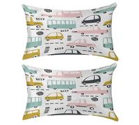 Nugier 2PCs Velvet Bed Pillow Case Cover with no Insert, Soft Throw Pillowcase Cushion 12"x20" Two-Sides USA Made Print Seamless Cartoon Cars Road Hatches Zebra Crossing