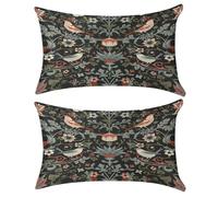 Nugier 2PCs Velvet Bed Pillow Case Cover with no Insert, Soft Throw Pillowcase Cushion 12"x20" Two-Sides USA Made Print William Morris Flowers Birds On Dark
