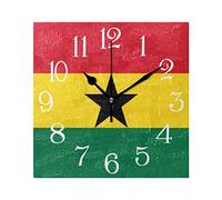 Nugier Ghana Flag Square Wall Clock Silent Non Ticking Custom Acrylic Painted Easy to Read Non-Ticking Home Art Bedroom Living Dorm Room Decor 7.87"x7.87"