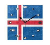 Nugier Iceland Flag Square Wall Clock Silent Non Ticking Custom Acrylic Painted Easy to Read Non-Ticking Home Art Bedroom Living Dorm Room Decor 7.87"x7.87"