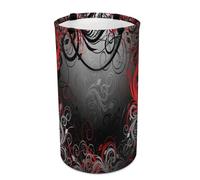 Nugier Large Round Tall Laundry Hamper, Foldable Storage with Handles Canvas Collapsible Bin Storage Basket for Office Clothes Bedroom Print Red Black Grey Floral Leaf Swirl Abstract Background