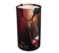 Nugier Large Round Tall Laundry Hamper, Foldable Storage with Handles Canvas Collapsible Bin Storage Basket for Office Clothes Bedroom Print Vintage Red Wine Glass