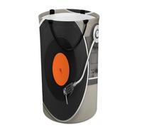 Nugier Large Round Tall Laundry Hamper, Foldable Storage with Handles Canvas Collapsible Bin Storage Basket for Office Clothes Bedroom Print Vintage Record CD Player Vinyl Record
