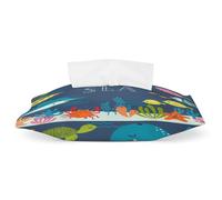 Nugier Leather Tissue Box, Home Vanity Rectangle Tissue Cover Case Bag with Handle for Car Bathroom Office Desk 11.3x6.5 in Print Sea Turtle Fishes Aquatic Plants in Blue