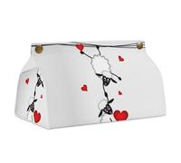 Nugier PU Leather Tissue Box, Vanity Rectangle Tissue Cover Case Bag with Handle for Car Home Office Desk 7.7x4.3x4.7 in Print Two Sheep Lambs Hanging on Washing Line Red Hearts