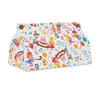 Nugier PU Leather Tissue Box, Vanity Rectangle Tissue Cover Case Bag with Handle for Car Home Office Desk 7.7x4.3x4.7 in Print Colorful Happy Birthday Party Pattern Balloons Gifts