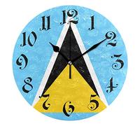 Nugier St Lucia Flag Round Wall Clock Silent Non Ticking Custom Acrylic Painted Easy to Read Non-Ticking Home Art Bedroom Living Dorm Room Decor 9.45"x9.45"
