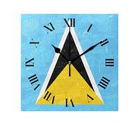 Nugier St Lucia Flag Square Wall Clock Silent Non Ticking Custom Acrylic Painted Easy to Read Non-Ticking Home Art Bedroom Living Dorm Room Decor 7.87"x7.87"