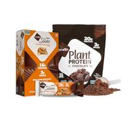 NuGo Slim Dark Chocolate Crunchy Peanut Butter, 17g Vegan Protein, 3g Sugar, 12 Count and NuGo Plant Protein Powder, 20g Protein, 3g Sugar, 25 Servings