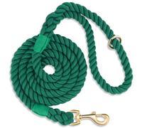 NUGUTIC 5 FT Dog Leash Handmade Braided Cotton Rope Dog Leash with Leather Handle for Small Medium and Large Dogs, Dark Green