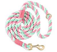 NUGUTIC Dog Leash 1.5M Handmade Braided Cotton Rope for Small Medium Large Dogs Durable Metal Clasp Cherry Pink