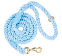 NUGUTIC Dog Leash 5 FT Handmade Braided Cotton Rope Leashes for Small Medium and Large Dogs, New Golden Heavy Duty Metal Clasp, Light Blue