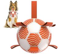 NUGUTIC Dog Toys Soccer Ball with Straps, World Cup Interactive Toys for Tug of War, Dog Water Toys, Puppy Birthday Gifts for Medium & Large Dogs (Salmon Theme, 8 Inch)