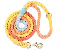 NUGUTIC Handmade Braided Cotton Rope Leash with Heavy Duty Metal Clasp, Cute Wedding Dog Leash (Colorful Rainbow, 5 FT)