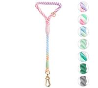 NUGUTIC Handmade Braided Cotton Rope Leash with Heavy Duty Metal Clasp, Cute Wedding Dog Leash (Colorful Macaron, 22 Inches)