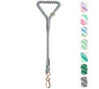 NUGUTIC Handmade Braided Cotton Rope Leash with Heavy Duty Metal Clasp, Cute Wedding Dog Leash (Grey, 22 Inches)