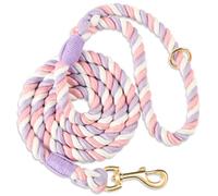 NUGUTIC Handmade Braided Cotton Rope Leash with Heavy Duty Metal Clasp, Cute Wedding Dog Leash (Unicorn Purple, 5 FT)