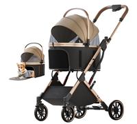 NUGUTIC Pet Stroller with 4 Wheels, One-Click Folding Pet Travel Carrier for Small, Medium Dogs and Cats up to 50lbs, Detachable Carrier, Storage Basket, Car Seat 3 in 1 Multifunctional (Brown )