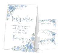 Nuhany Baby in Bloom Baby Advice Cards for the Parents-to-Be, Spring Blue Floral Baby Shower Decorations Favors, Gender Neutral Party Supplies, 1 Sign & 50 Cards-F08
