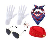 Nuhjytgf Stewardess Costume Set, Includes Hat Scarf Glasses Gloves Brooch, 5 Set, FlightAttendant Accessories, Air Hostess Outfit, Cosplay Dress Up Kit, For Party And Holiday