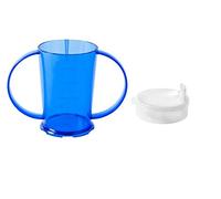 NuHorizons Healthcare Products Two Handled Graduated Beakers with Lids - Pack of 2-200ml Adult Feeder Cup - Drinking Aid (Colour Blue, Narrow Spouted Lid)
