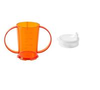 NuHorizons Healthcare Products Two Handled Graduated Beakers with Lids - Pack of 2-200ml Adult Feeder Cup - Drinking Aid (Colour Orange, Narrow Spouted Lid)