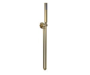 nuie A8263 Arvan | Modern Bathroom Round Outlet Elbow with Wall Mount Parking Bracket, Flex Hose and Single Function Handset, 1230mm, Brushed Brass