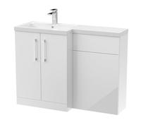 nuie ARN111L Arno Modern Bathroom Left Hand 2 Soft Close Door Vanity Basin and WC Combination Unit, 1100 x 390mm, Gloss White