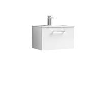 nuie ARN122B Arno Modern Bathroom Wall Hung 1 Drawer Vanity Unit with Minimalist Ceramic Basin, Gloss White