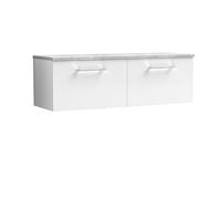 nuie ARN122LBG2 Arno Modern Bathroom Wall Hung 2 Soft Close Drawer Vanity Unit and Bellato Grey Laminate Worktop, 1200mm, Gloss White