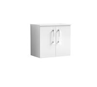 nuie ARN123W Arno Modern Bathroom Wall Hung 2 Door Vanity Unit with Colour Worktop, 600mm, Gloss White