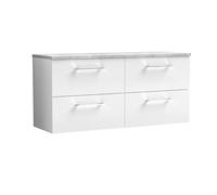 nuie ARN124LBG2 Arno Modern Bathroom Wall Hung 4 Soft Close Drawer Vanity Unit and Bellato Grey Laminate Worktop, 1200mm, Gloss White
