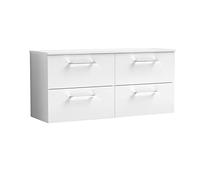 nuie ARN124W2 Arno Modern Bathroom Wall Hung 4 Drawer Double Vanity Unit with Colour Worktop, 1200mm, Gloss White