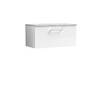 nuie ARN125LBG Arno Modern Bathroom Wall Hung 1 Drawer Vanity Unit with Laminate Worktop, 800mm, Gloss White/Bellato Grey