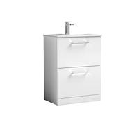 Nuie Arno 2 Drawer Vanity Unit and Minimalist Ceramic Basin | Gloss White | MDF | 600mm