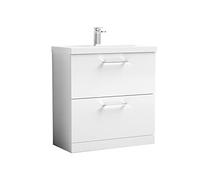 nuie ARN135A Arno Modern Bathroom Floor Standing 2 Drawer Vanity Unit with Mid-Edge Ceramic Basin, 800mm, Gloss White